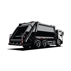Illustration of a black garbage truck on a white background