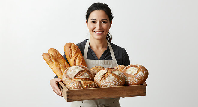 Baker with tray of fresh bread - Powered by Adobe