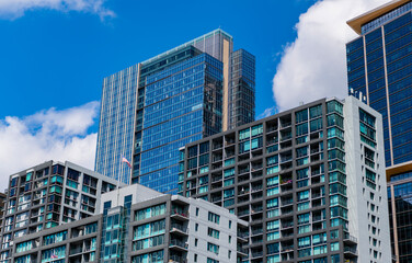 Modern city downtown. Business city. Cityscape of skyscraper building in business district. City architecture of skyscraper. City building cityscape view. Skyscraper cityscape. Business district