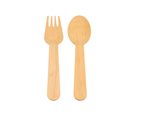 Wooden fork and spoon. Isolated on transparent background
