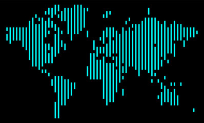 Digital vertical line pattern shape vector global world map. World map for business. Continents in a vertical line and shape design. Worldwide connections in a modern and professional graphic style.
