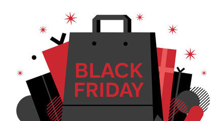 Black Friday sale vector illustration Shopping bag gifts abstract geometric shapes