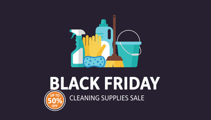 Black Friday cleaning supplies sale banner with discount offer