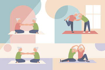 Seniors actively exercising together demonstrating healthy aging fitness and wellness