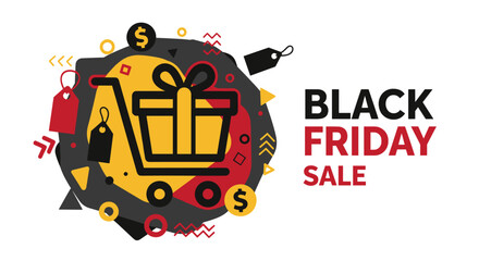 Black Friday Sale banner template with abstract shopping gift box and discount elements