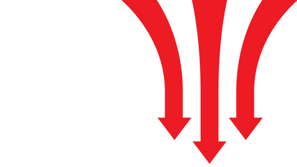 Red arrow curved down Perspective with transparent background