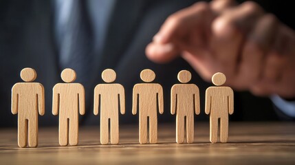 A wooden figure of a man standing in front of a blurred background.