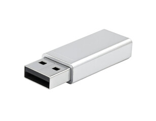 Silver USB flash drive. Isolated on transparent background