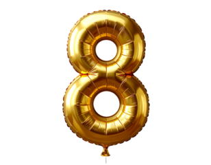 _3d rendering of a golden number eight balloon floating on transparent background, per (3)