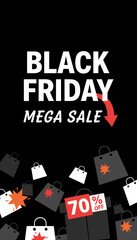 Black Friday Mega Sale promotion Shopping bags 70 off Ideal for retail advertising