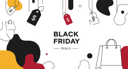 Modern Black Friday Deals banner design with shopping elements and price tags Commercial sale concept