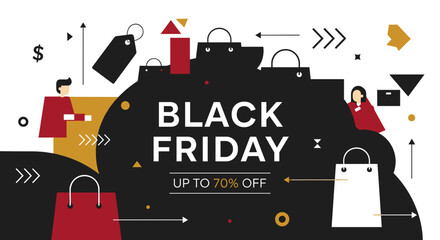 Black Friday sale event graphic banner offering up to 70 off discounts