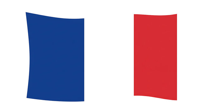 A stylized french flag with blue white and red vertical stripes on a plain white background graphic - Powered by Adobe
