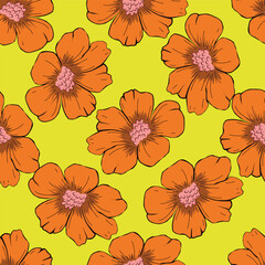 Exotic hand drawn flowers, seamless patterns with floral for fabric, textiles, clothing, wrapping paper, cover, banner, home decor, abstract backgrounds