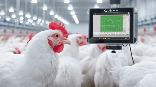 smart livestock system, chickens in a modern farming environment