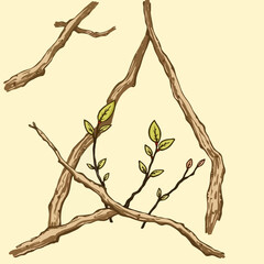 Fototapeta premium Hand-drawn natural brown branch vector design