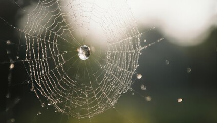 Dew-Kissed Spiderweb - A Glimpse of Natures Intricate Artistry.