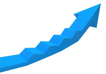 A blue arrow with steps is shown, symbolizing growth and progress. The arrow points upwards, indicating a positive direction and advancement in a particular field.