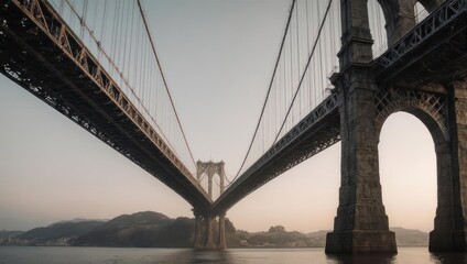 Fototapeta premium Dramatic Perspective of the Manhattan Bridge at Sunset.