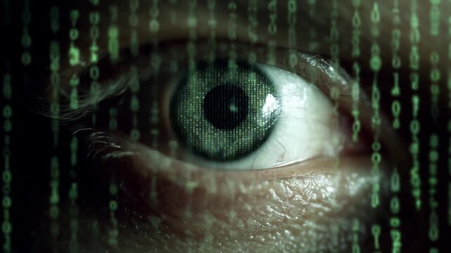 human eye with matrix code