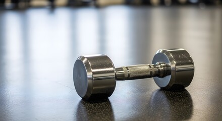 Single Dumbbell on Gym Floor: Fitness Equipment, Weight Training, Workout, Exercise, Strength, Healthy Lifestyle, Sport, Bodybuilding, Gym Interior, Metal Dumbbell, Training Equipment