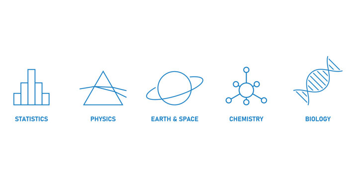 Statistics, Physics, Earth, Space, Chemistry and Biology Icon Line.