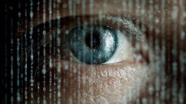 human eye with matrix code