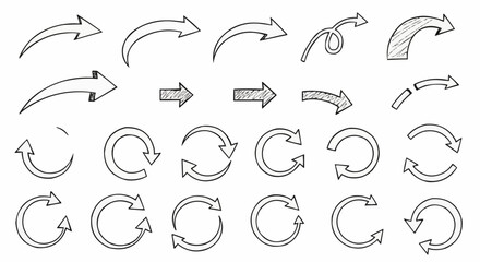A diverse collection of hand drawn sketch style arrows.