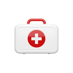 Obraz premium 3D rendering of a pristine white first aid kit with a bold red cross on a transparent background