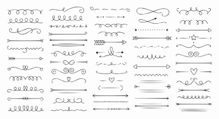 Collection of Decorative Hand Drawn Line Dividers and Ornaments.