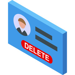 Isometric Blue Card Displaying Delete Option Next to User Profile Icon With Transparent Background