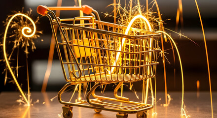 Golden Shopping Cart Flash Deals Offer Sparkler Promotion Sale