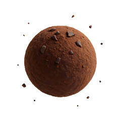 Single chocolate truffle or rum ball with a textured cocoa coating, 3D rendered cartoon.