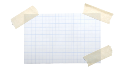 A blank sheet of graph paper is affixed to a black background with three pieces of beige tape