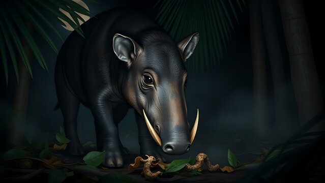 A beautiful black and white wolf running in the forest is a magnificent mammal of nature, a wild canine like a large dog