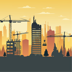 Naklejka premium Black silhouette of a construction site