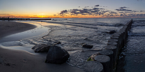 sandy beach on the embankment of Zelenogradsk