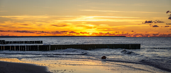sandy beach on the embankment of Zelenogradsk