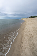 spacious sandy beach of Yantarny village