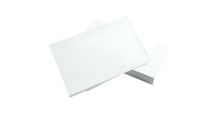 A stack of white, rectangular paper sheets, partially overlapping, against a dark background
