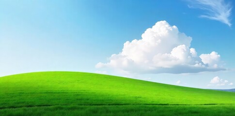 A tranquil scene of a fluffy white cloud seemingly resting on a lush green hill, embodying the serene essence of relaxation and calm , pastoral, relaxed