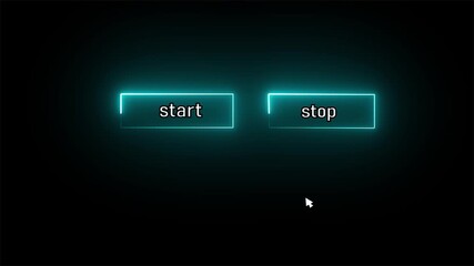 neon glowing blue color with arrow icon between the options of stop or start. - Powered by Adobe