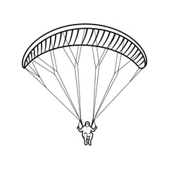 Person paragliding with a paraglider in line art
