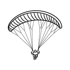 Person paragliding with a paraglider in line art