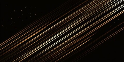Obraz premium Abstract black background with glowing golden diagonal lines and scattered light particles