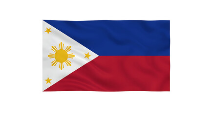 A waving flag of the philippines with a blue stripe red stripe and white triangle on the left side
