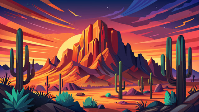Very beautiful Camelback Mountain in Phoenix&ndash;Scottsdale, Arizona, USA, glowing under the late evening sun that casts warm red light across the desert landscape, a stunning Southwest hiking destination