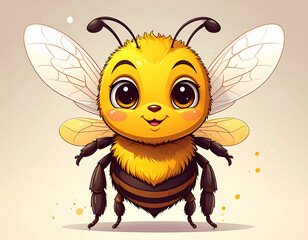 Bright and colorful cartoon bee clipart with open wings and a happy smile, ideal for kids&rsquo; projects, digital prints, nursery art, and fun design elements.