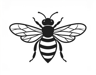 Clean flat-design bee icon with wings open, isolated on a white background. Suitable for logos, branding, eco-friendly products, and minimalist design projects.