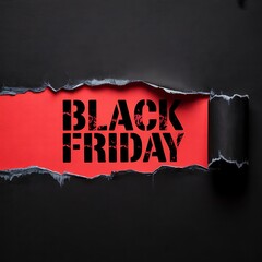 Black friday sale announcement revealed through torn black paper exposing vibrant red background